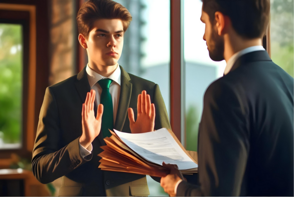 Мужчина отказывается принимать документы.